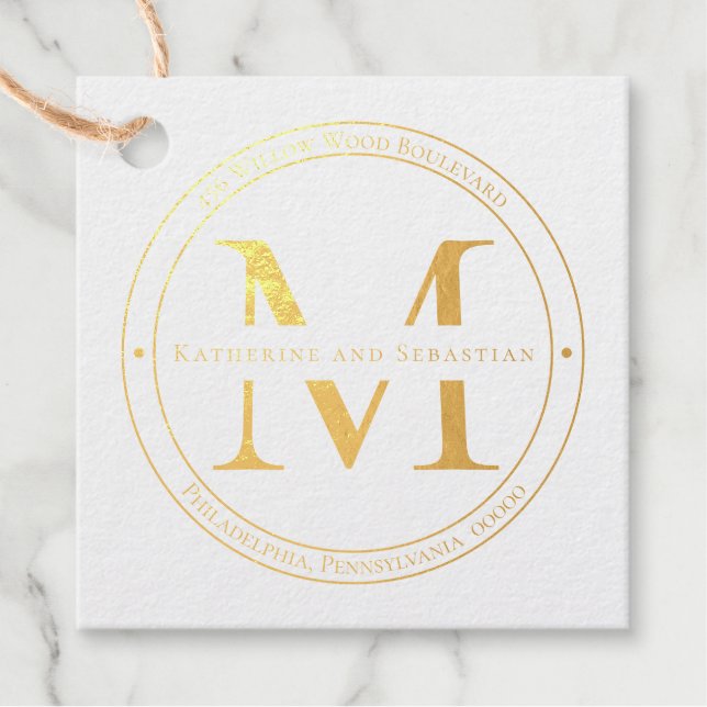 Elegantes Minimalistisches Monogramm-Rücksendeadre Geschenkanhänger (Vorderseite)