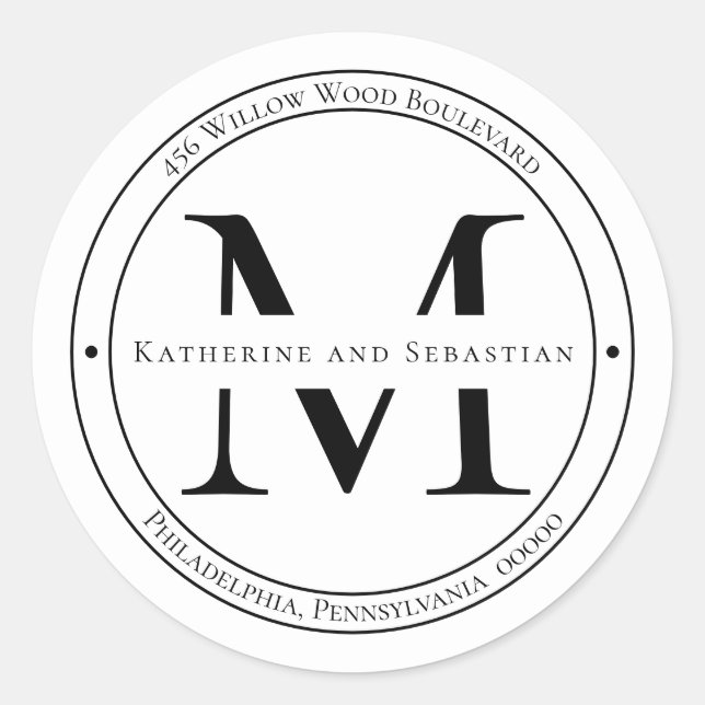 Elegantes Minimalistisches Monogramm-Rücksendeadre Runder Aufkleber (Vorderseite)