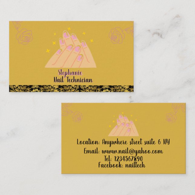 Elegantes minimalistisches Nageltech-Logo Visitenkarte (Vorne/Hinten)