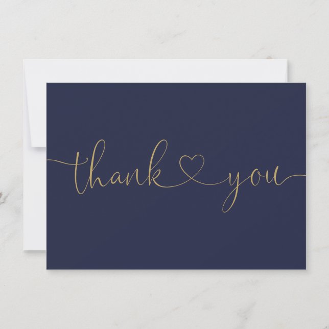 Elegantes Minimalistisches Navy Blue und Gold Scri Dankeskarte (Vorderseite)