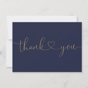 Elegantes Minimalistisches Navy Blue und Gold Scri Dankeskarte