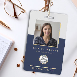 Elegantes minimalistisches Navy-Gold-Foto-Logo-QR- Ausweis