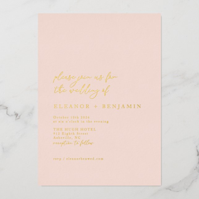 Elegantes Minimalistisches Pachy Blush Pink Weddin Folieneinladung (Vorderseite)