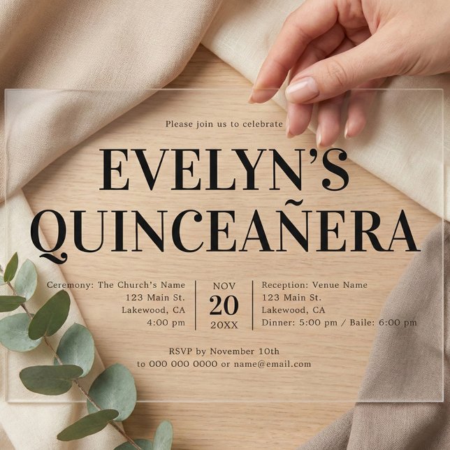 Elegantes Minimalistisches Quinceanera Acryleinladungen (Von Creator hochgeladen)