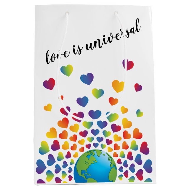 Elegantes Minimalistisches Rainbow Herzdesign Mittlere Geschenktüte (Vorderseite)