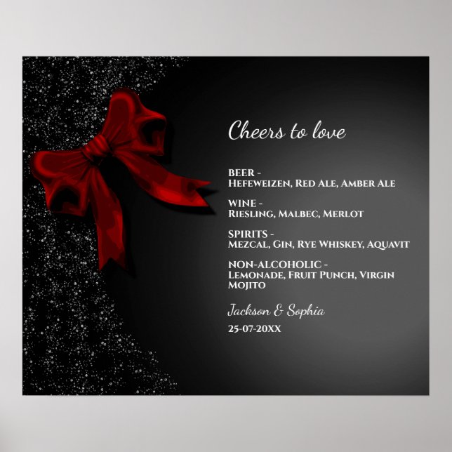 Elegantes Minimalistisches Red Bow Einfaches Menü Poster (Vorne)