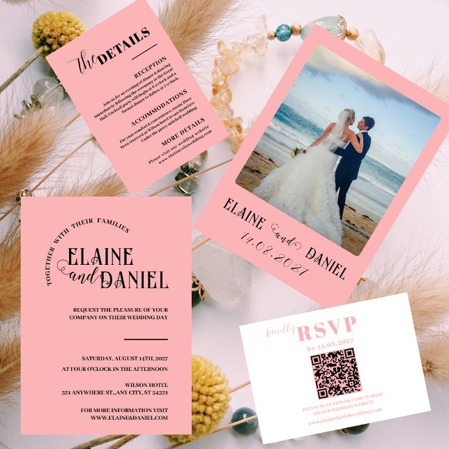 Elegantes Minimalistisches Rosa Foto Hochzeit Einladung (Von Creator hochgeladen)