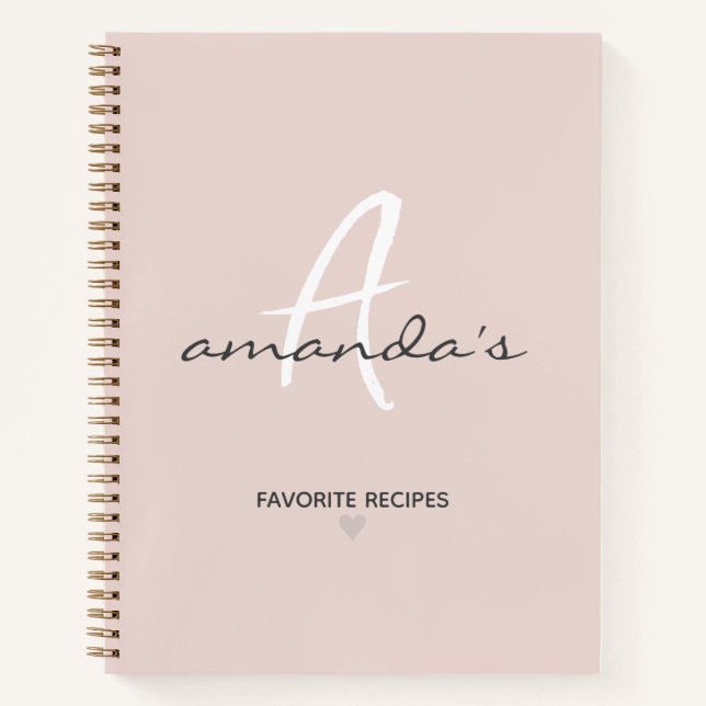 Elegantes Minimalistisches Rosa Rezept Notizbuch (Vorderseite)