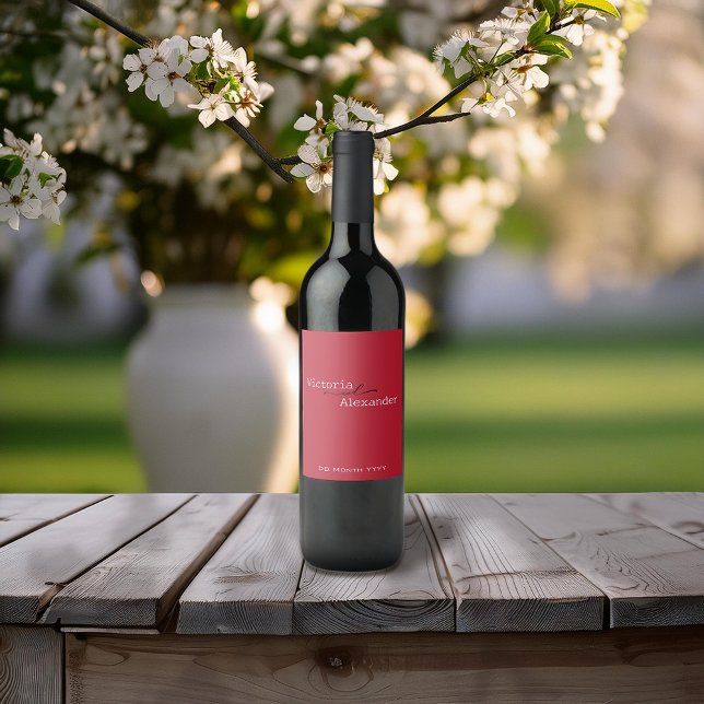 Elegantes Minimalistisches Rotes Weinlabel Weinetikett (Von Creator hochgeladen)