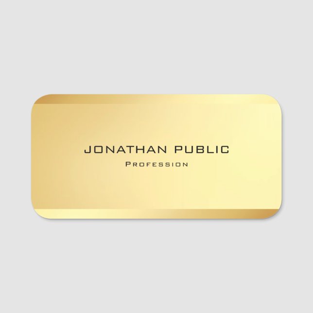 Elegantes Minimalistisches Schablonen-Glamour-Gold Namensschild (Vorderseite)