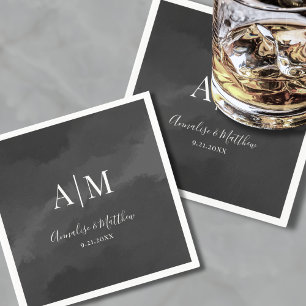 Elegantes Minimalistisches Schwarz Weiß Monogramm  Serviette