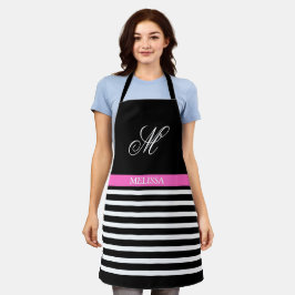 Elegantes Minimalistisches Schwarz-Weiß-Rosa-Band Schürze