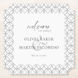 Elegantes Minimalistisches Schwarz-weiß Untersetzer<br><div class="desc">Die elegante 5.25" x 5.25" Schwarz-Weiß Hochzeitsfeier im minimalistischen Stil ist mit einem Zen-Kreislauf-Design und Platzhaltern ausgestattet,  um die Namen des Ehepaares und das Hochzeitsdatum hinzuzufügen.</div>