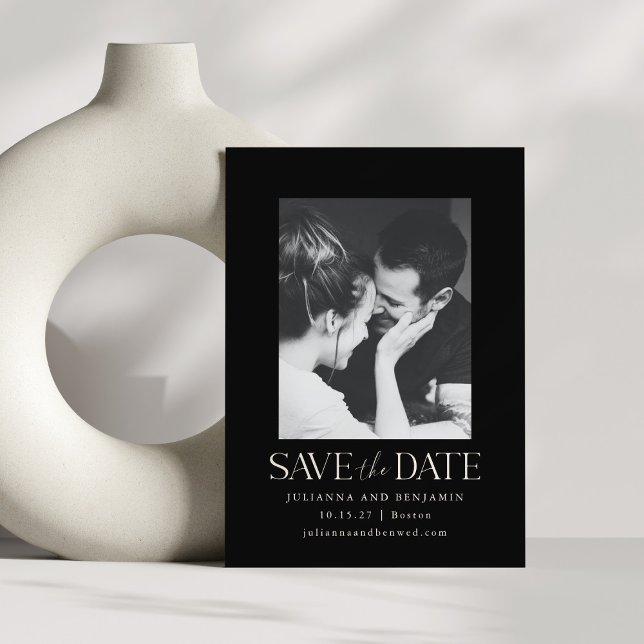 Elegantes Minimalistisches Schwarzes Foto Hochzeit Save The Date (Von Creator hochgeladen)