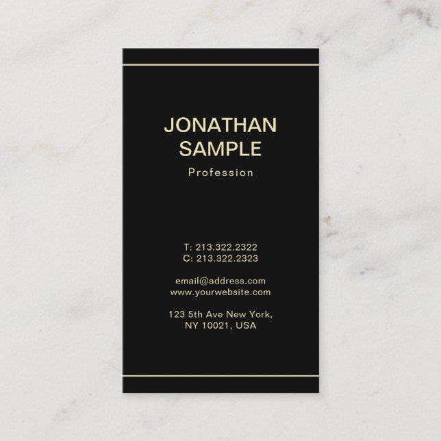 Elegantes Minimalistisches Schwarzes Gold Schlicht Visitenkarte (Vorderseite)
