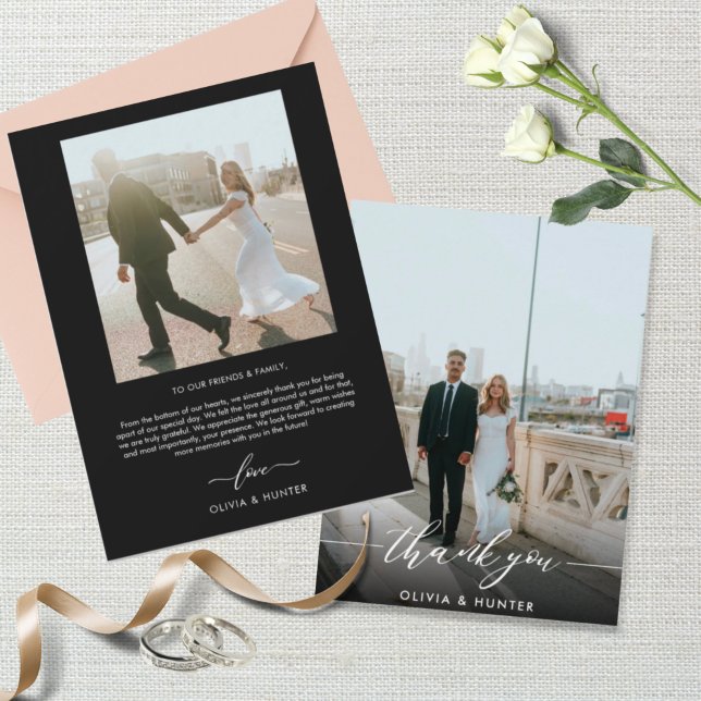 Elegantes Minimalistisches Schwarzes Kalligrafisch Dankeskarte (Von Creator hochgeladen)