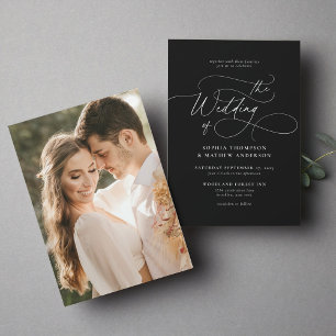 Elegantes Minimalistisches Script Black Foto Hochz Einladung