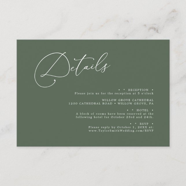 Elegantes Minimalistisches Script Details zur Hoch Begleitkarte (Vorderseite)