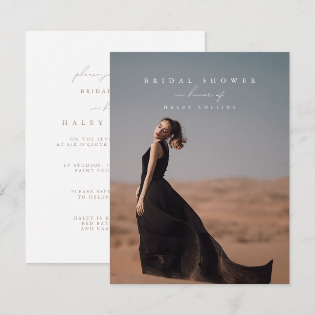 Elegantes Minimalistisches Script Foto Chic Brautp Einladung (Vorne/Hinten)