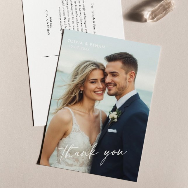 Elegantes Minimalistisches Script Foto Hochzeit Po Postkarte (Von Creator hochgeladen)