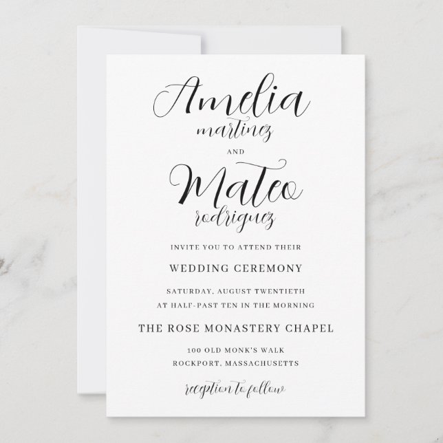 Elegantes Minimalistisches Script Moderne Hochzeit Einladung (Vorderseite)