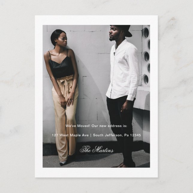 Elegantes Minimalistisches Script New Address Foto Postkarte (Vorderseite)