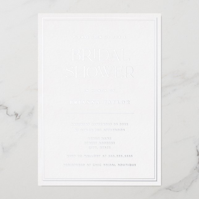 Elegantes Minimalistisches Silver Foil Brautparty Folieneinladung (Vorderseite)