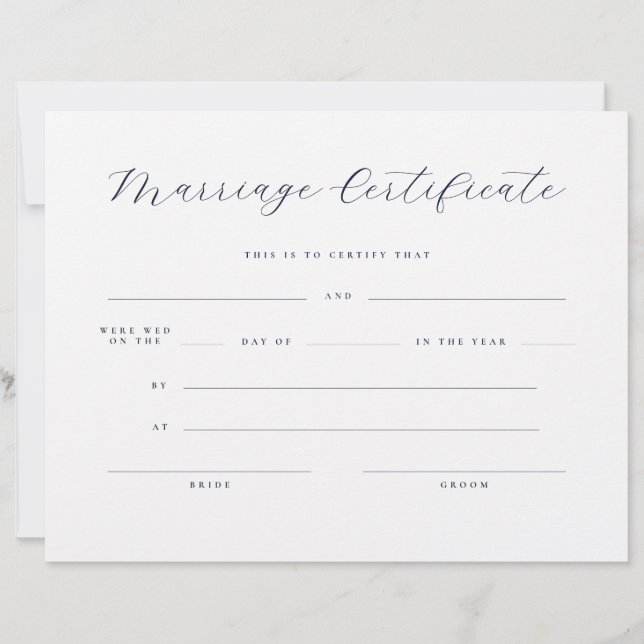 Elegantes minimalistisches Skript-Eheurkunde (Vorderseite)