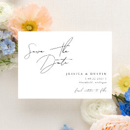 Elegantes Minimalistisches Skript Schwarz und Weiß Save The Date