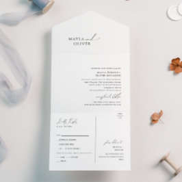 Elegantes Minimalistisches Skript-Siegel und Sende All In One Einladung