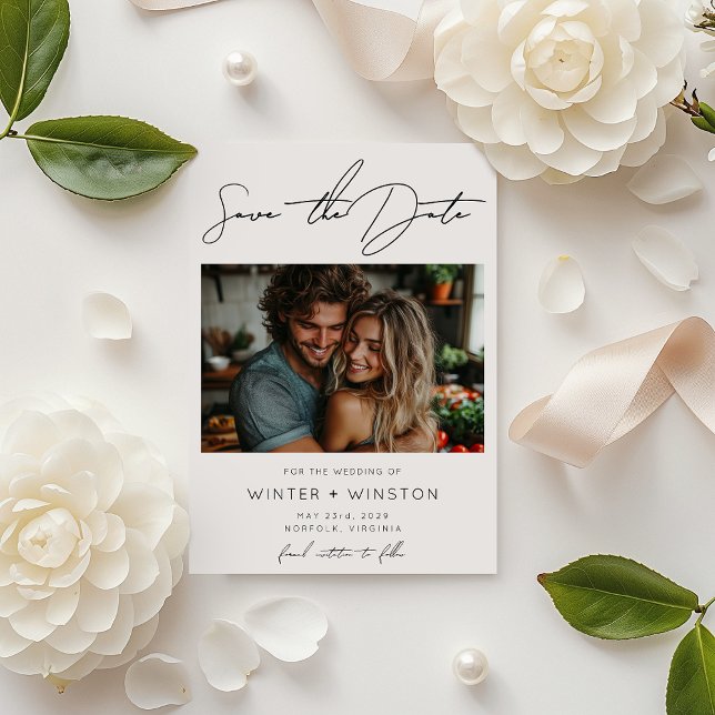 Elegantes Minimalistisches Skript Zwei Foto Save t The Date (Von Creator hochgeladen)