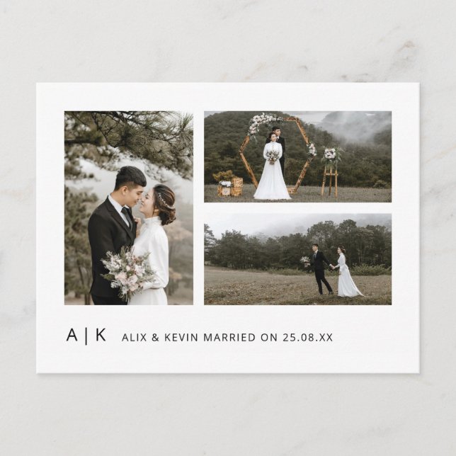 Elegantes Minimalistisches stilvolles Hochzeitsfes Postkarte (Vorderseite)