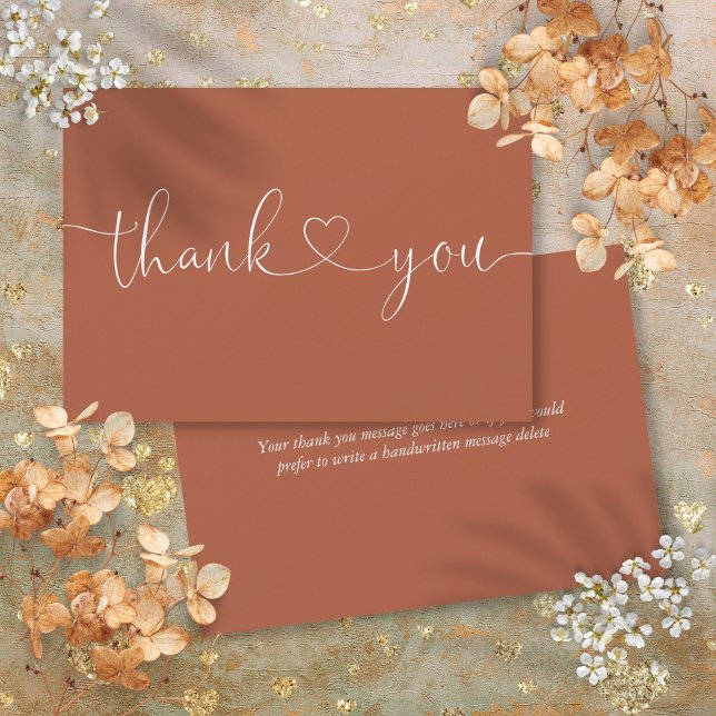 Elegantes Minimalistisches Terracotta Script Heart Dankeskarte (Elegant Minimalist Terracotta Script Heart Thank You Card)