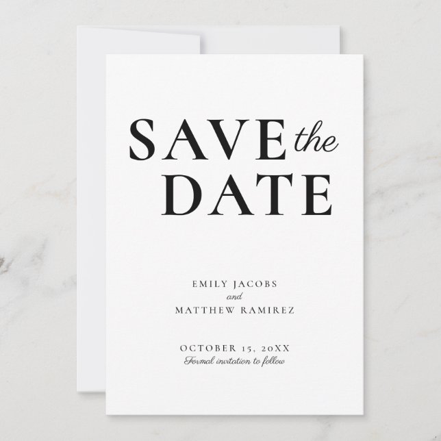 Elegantes Minimalistisches traditionelles Skript S Save The Date (Vorderseite)