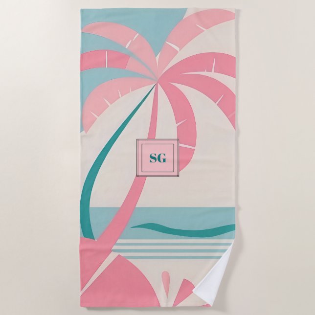 Elegantes Minimalistisches tropisches rosa aquamar Strandtuch (Vorderseite)