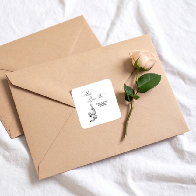 Elegantes Minimalistisches Vino Before Vows Brautp Quadratischer Aufkleber (Von Creator hochgeladen)