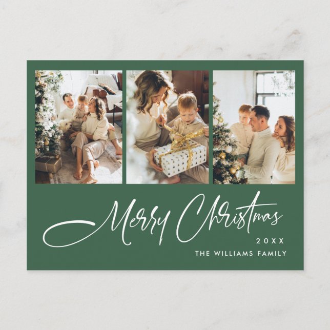 Elegantes Minimalistisches Weihnachten 3 Foto Gruß Postkarte (Vorderseite)