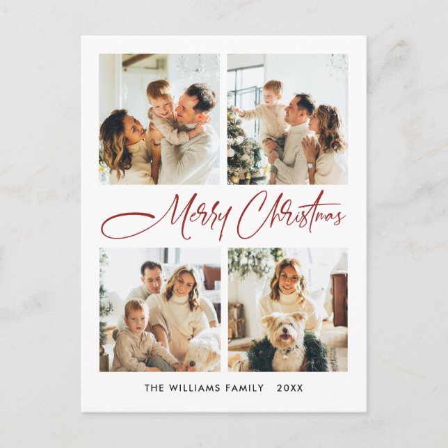Elegantes Minimalistisches Weihnachten 4 Foto Gruß Postkarte (Vorderseite)