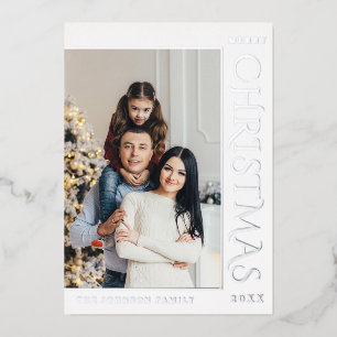 Elegantes Minimalistisches Weihnachts-Foto Silver Folien Feiertagskarte