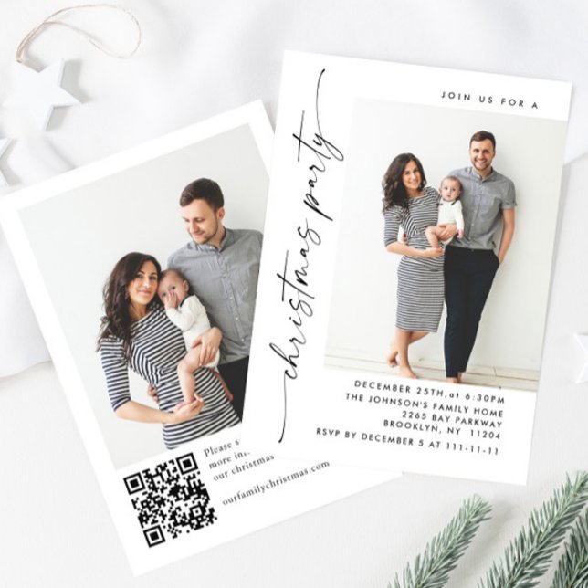 Elegantes Minimalistisches Weihnachtsfest 2 Foto Einladung (Von Creator hochgeladen)