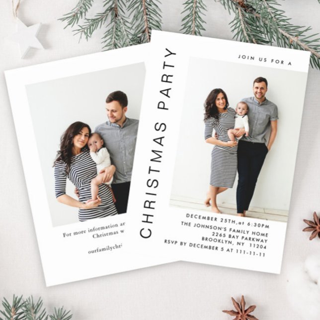 Elegantes Minimalistisches Weihnachtsfest 2 Foto Einladung (Von Creator hochgeladen)