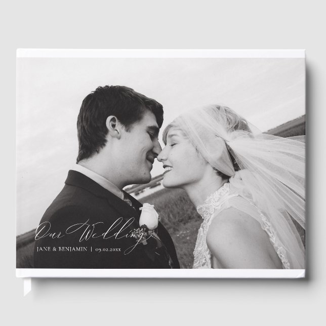 Elegantes Minimalistisches White Wedding Foto Gästebuch (Vorderseite)