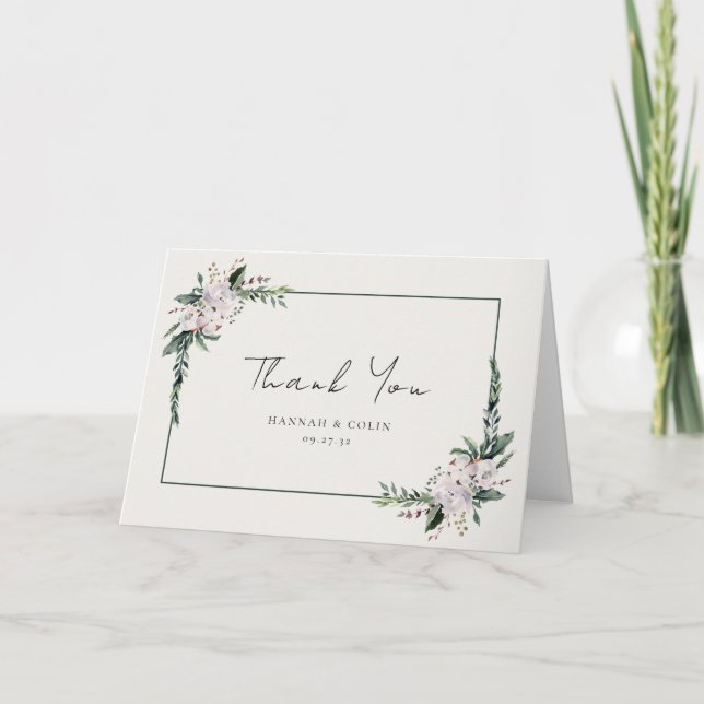 Elegantes Minimalistisches Winterreath Weiß Grün Dankeskarte (Vorderseite)
