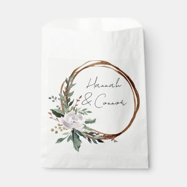 Elegantes Minimalistisches Winterreath Weiß Grün Geschenktütchen (Vorderseite)