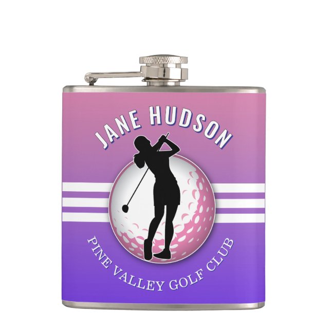 Elegantes Minimalistisches Women Golfer Design Flachmann (Vorderseite)