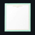 Elegantes Mint Gold Personalisiert Notizblock<br><div class="desc">Dieses Notizblock verfügt über einen eleganten und minimalistischen, dicken Minzstreifen und einen dünnen goldenen Rahmen. Personalisieren Sie es mit Ihrem Namen oder Firmennamen.</div>