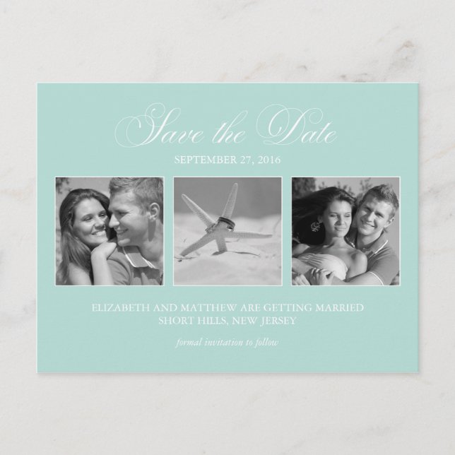 Elegantes Mint Green Foto Hochzeit speichern Sie d Ankündigungspostkarte (Vorderseite)