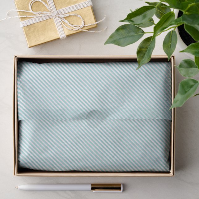 Elegantes Mint Green Light Aqua Aquamarine Streife Seidenpapier (Geschenk)
