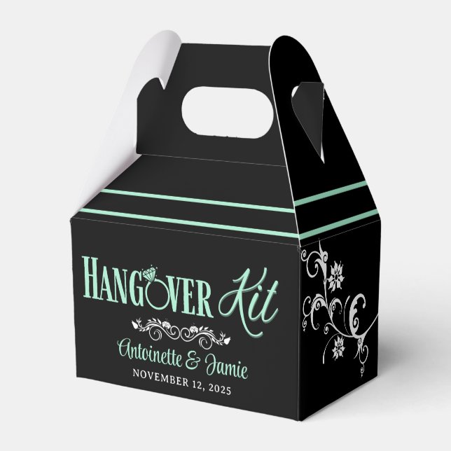 Elegantes Mint und Black Wedding Hangover Kit Geschenkschachtel (Vorderseite)