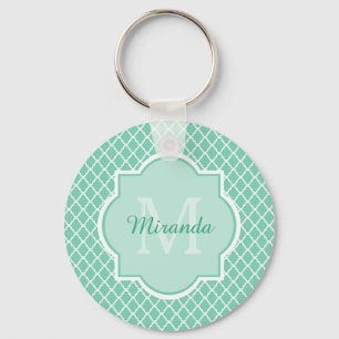 Elegantes Minze grünes Quatrefolienmonogramm mit N Schlüsselanhänger